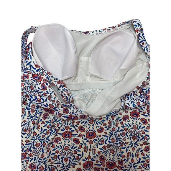 Lands End Blue & Coral Floral Tiered Adjustable Strap Swim Tankini Top 1X - Picture 5 of 9